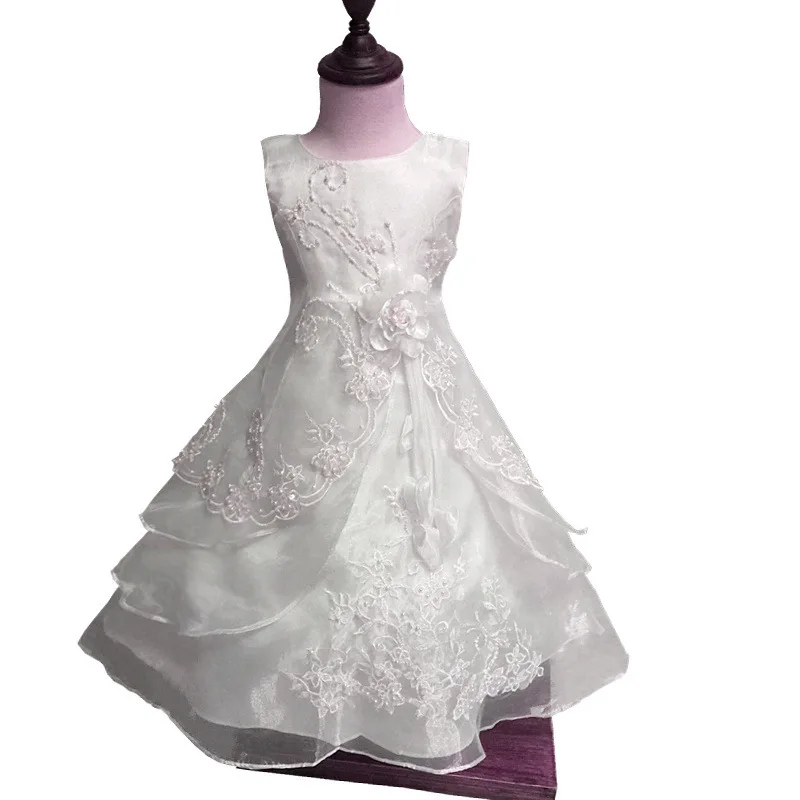 2019 Girls White Gown Embroidered Formal Bridesmaid Wedding Children Christmas Princess Party Dress Kids Clothing 22 Colors | Детская