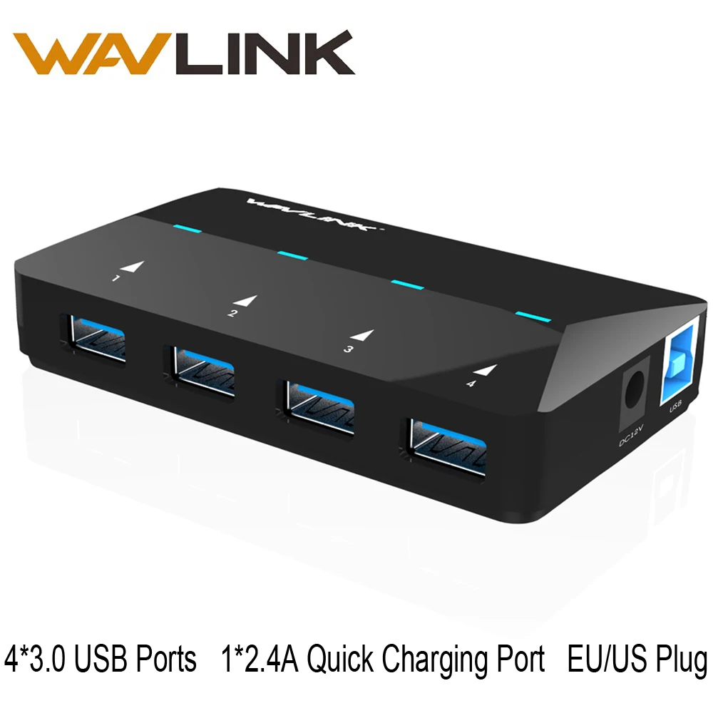 Usb хаб Wavlink с 4 портами ЕС/США адаптер питания 3 0 1 зарядным портом до 2 А usb Microsoft Windows