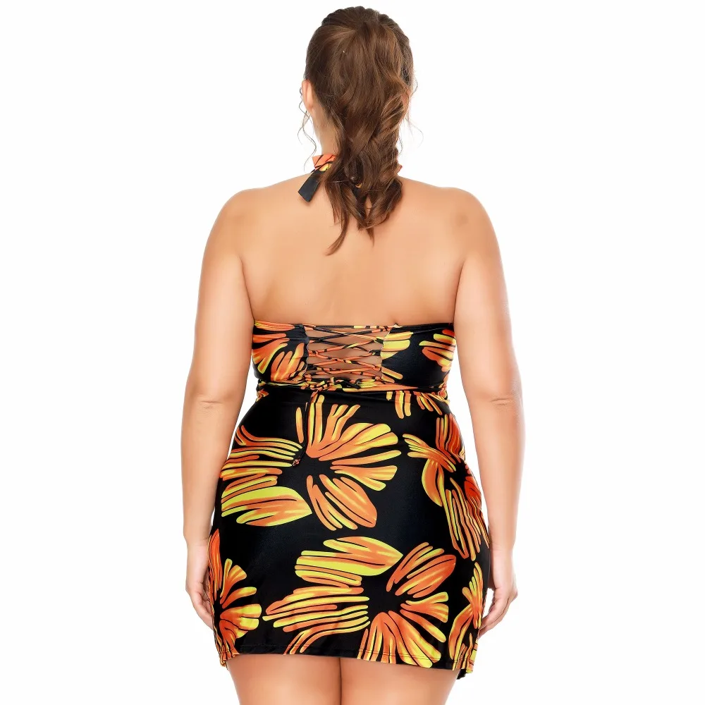 

Women's Large Size Swimwear Two Pieces Swimsuit Tankini Set Female Halter Swim Skirt Woman Padded Bathing Suit Beachwear XL XXL