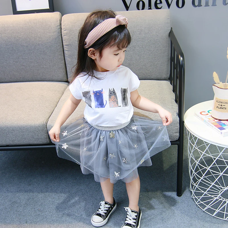 Летняя детская одежда костюмы для девочек юбка и платье комплект из 2 предметов