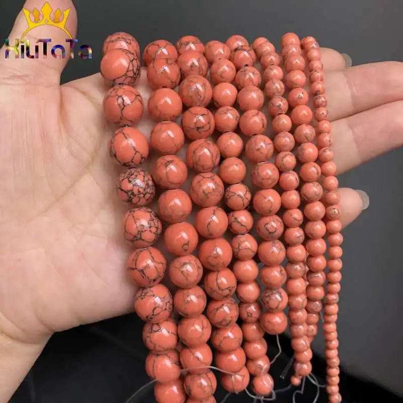 Синтетические оранжевые бирюзовые бусины Круглые свободные каменные для