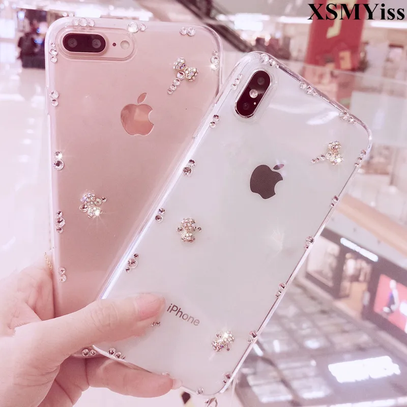 XSMYiss Блестящий Прозрачный чехол со стразами и бантом для телефона Samsung GS6 S7 S8 S9 S10