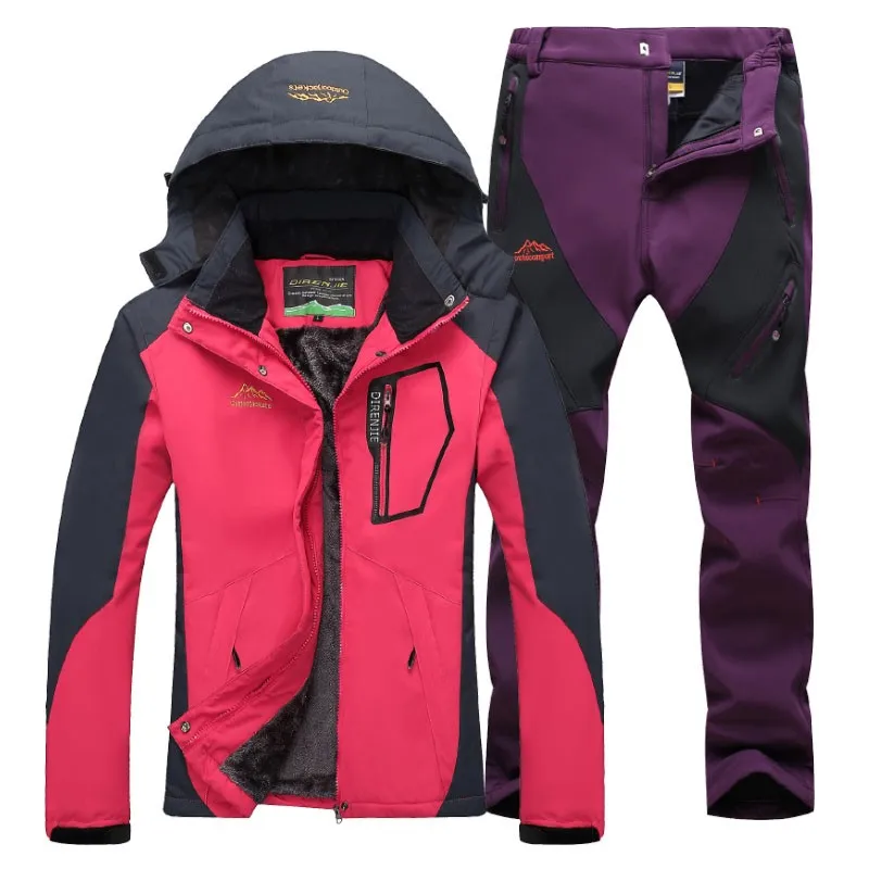 rosy purple red Светильник для женщин, зимний, для рыбалки, водонепроницаемый, для катания на лыжах, теплый мех, для улицы, для походов, куртка, брюки, для походов, альпинизма, кемпинга, путешествий - Цвет: rosy purple red