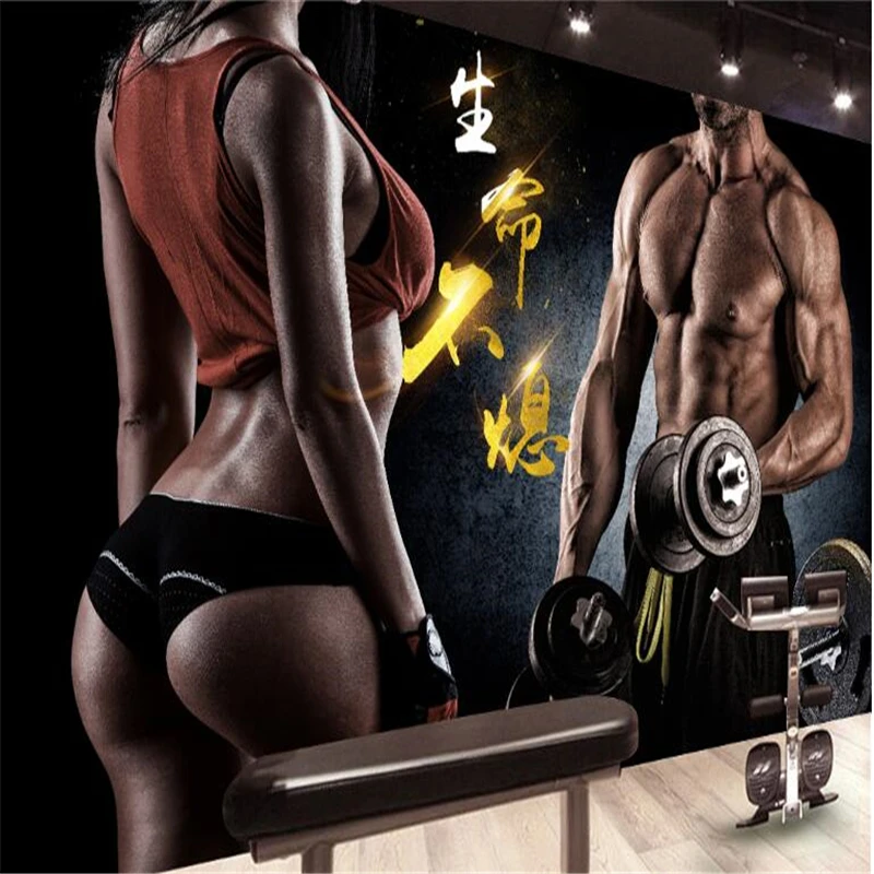 beibehang Custom wallpaper photos HD personality fashion creative muscle male gym yoga cafe decorative mural | Обустройство дома