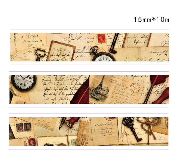 Красивая 15 мм * 10 м Высокое качество washi клейкая лента/старинные газеты и часы