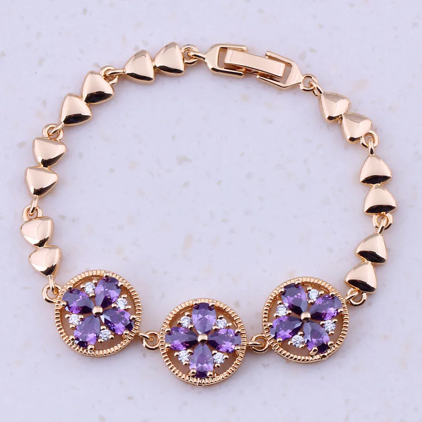 Очаровательные фиолетовые хрустальные браслеты желтого золота недорогие