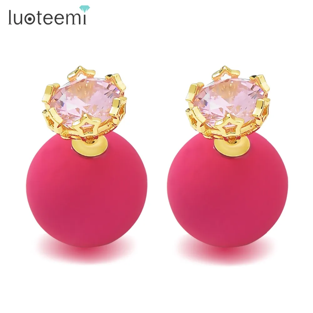 

LUOTEEMI Cute Colorful Ball Design Stud Earring For Women Charming Cubic Zirconia Earring Fashion Jewellery Free Shipping 2018