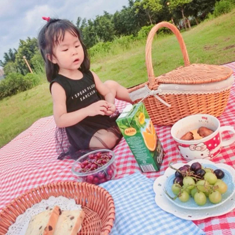 Плетеная корзина с крышкой для пикника еды хлеба соломенная из ротанга кухонная