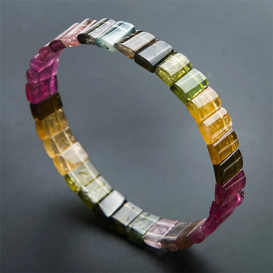 Genuine Natural Colorful Watermelon Tourmaline Gemstone Rectangle Crystal Bead Bracelet Drop Shipping | Украшения и аксессуары