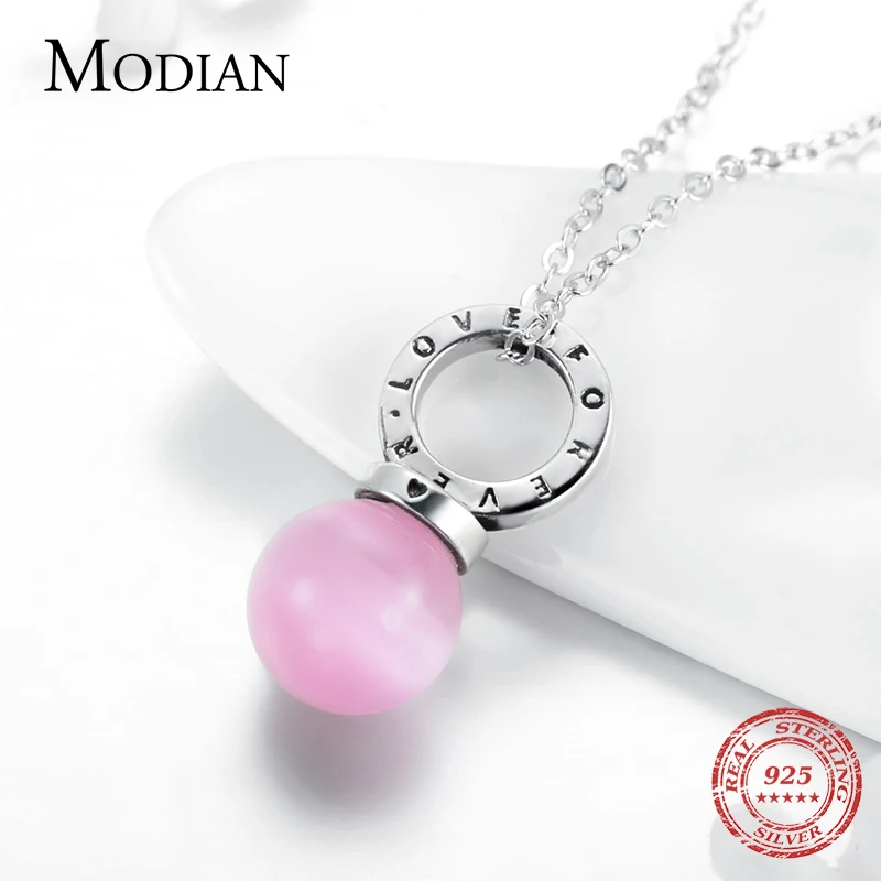 Modian Аутентичные 925 стерлингового серебра Forever Love розовый опал ожерелье для женщин