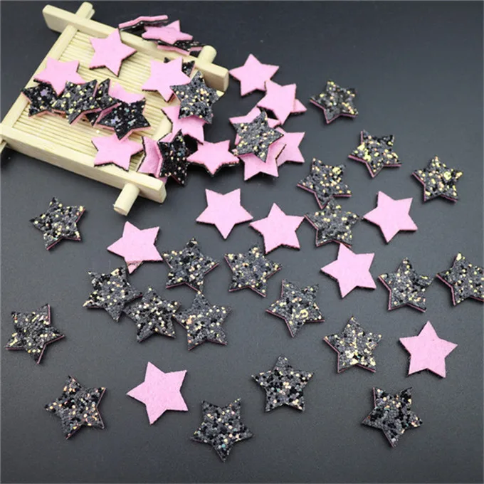 Stars black 100 шт. блестящие звезды/Сердце/Цветы милые нашивки Аппликация DIY Ремесло Скрапбукинг Декор детские головные уборы аксессуары мягкий блестками - Цвет: Stars black