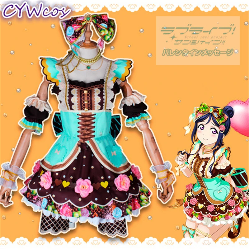 Женский костюм для косплея Aqours белый с принтом в виде шоколада под Хэллоуин лето