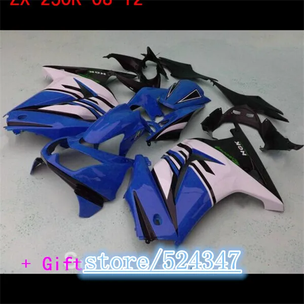 

Custom body fairings kit for Kawasaki 2008 2012 2014 Ninja 250 EX250 08 09 14 ZX250R Blue black white injection mold fairing