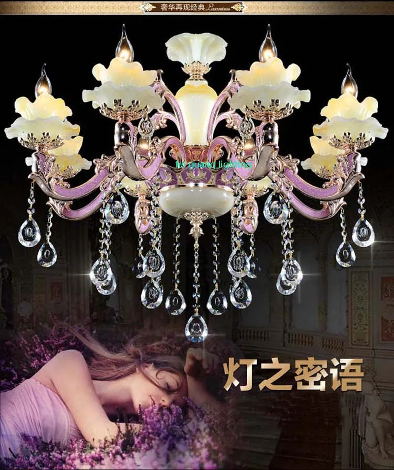 

European zinc alloy candle chandelier jade crystal lamp living room simple modern bedroom dining room purple pink chandeliers