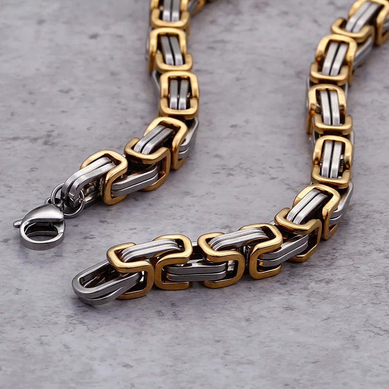 Золотая цепочка из нержавеющей стали 5 мм/6 мм/8 мм король византийская ожерелье