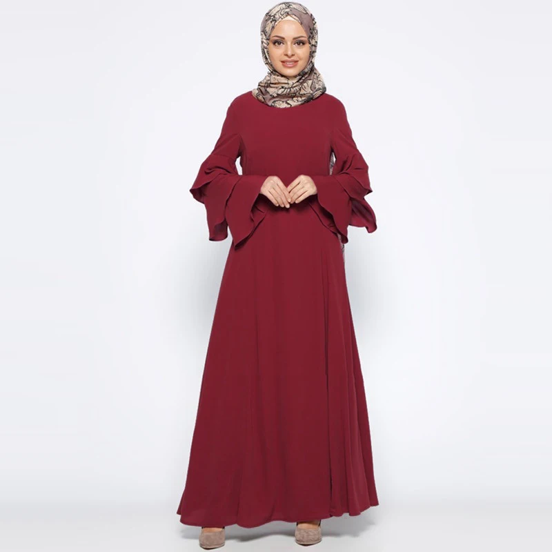 Wine red Модное мусульманское платье с длинным рукавом женское платье свободная юбка абайя в арабском стиле Дубай платье турецкая исламская одежда B8068 - Цвет: Wine red