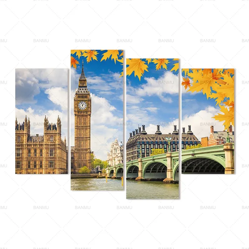 Холст пейзажной живописи искусства стены картину Биг Бен Строительство 4 Панель