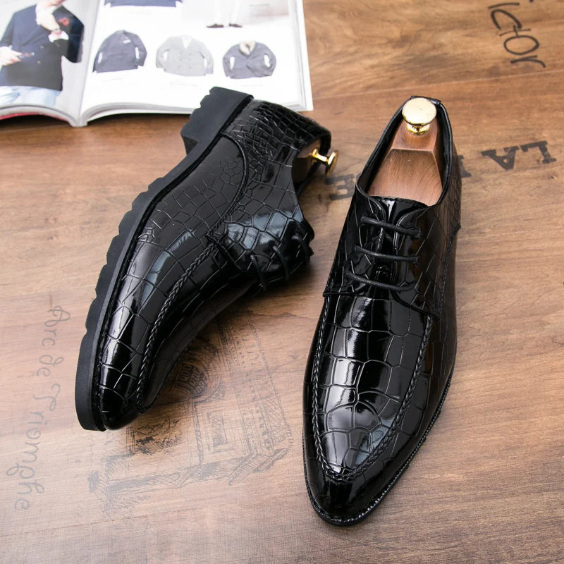 snake skin patent leather formal luxury italian brand glossy dress party cool designer male footwear brogue oxford shoes for men | Обувь