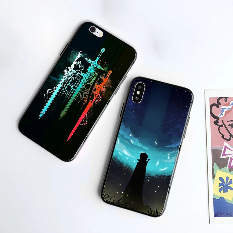 Силиконовый черный чехол для iPhone 11 Pro XR X XS MAX 7 8 6 6S Plus 5 5S SE 5C 7Plus 8Plus Phone Sword Art Online SAO аниме