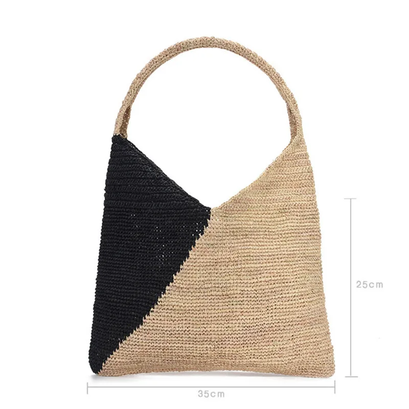

Summer New Women'S Hand Straw Bag Handmade Knitting Woven Panelled Handbag Simple Seaside Vacation Ladies Hand Bags