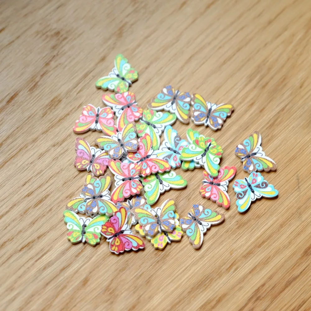 50 шт 2 отверстия красочные деревянные пуговицы с бабочками подходят для шитья и