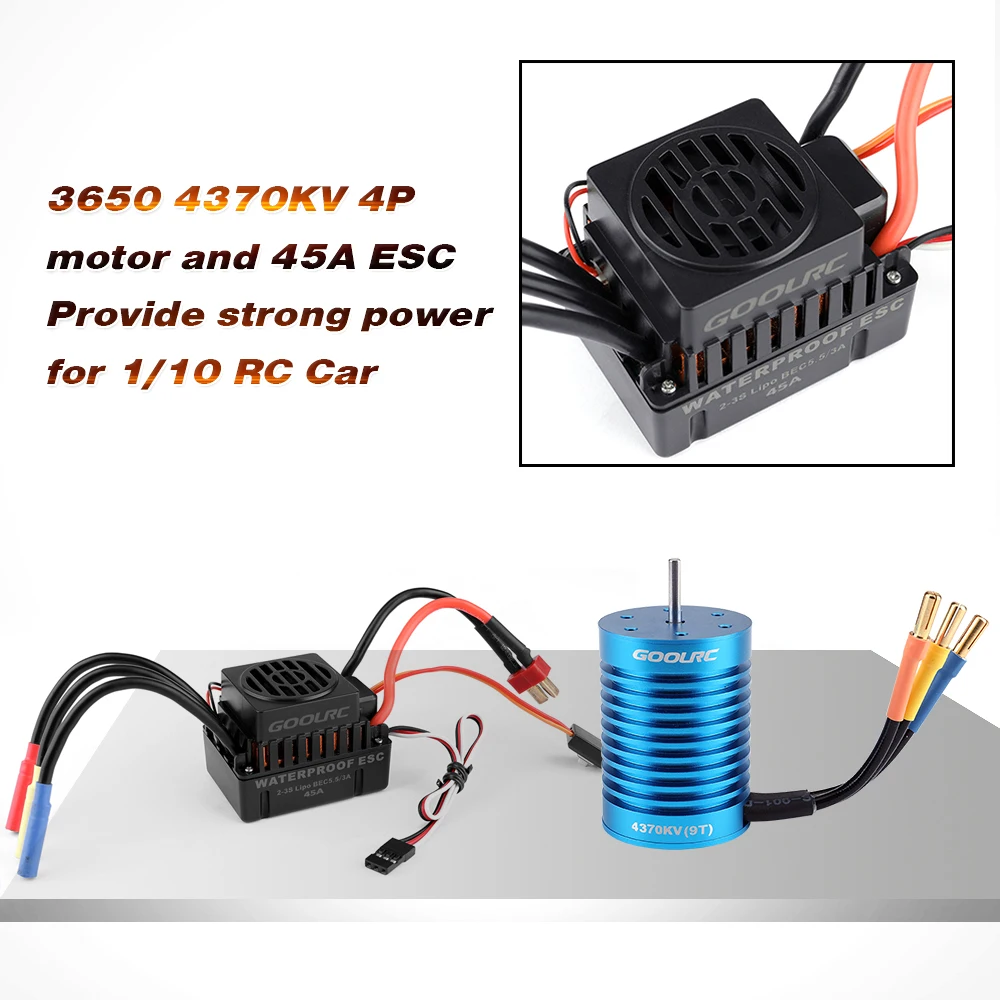 Оригинальный Бессенсорный бесщеточный двигатель GoolRC 3650 4370KV 4P и 45A ESC для 1/10