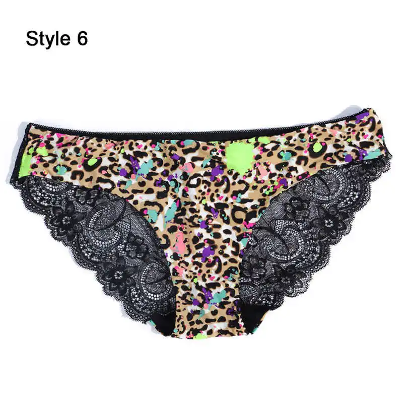 Style6 Color Leopard Модные женские сексуальные кружевные трусики, бесшовное нижнее белье, трусы, леопардовые, ледяной шелк, для девочек, бикини, хлопок, промежность, прозрачное белье - Цвет: Style6 Color Leopard