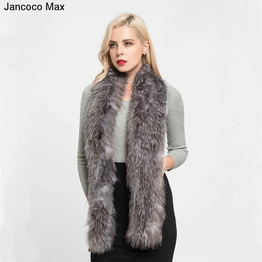 Jancoco Max Зимний Леди натуральным лисьим мехом вязанный длинный шарф Высокое качество мягкие теплые шали лучший подарок глушители S7180