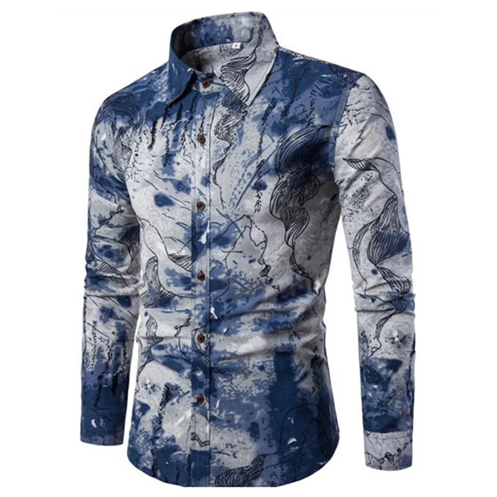 Shirt 3 Этнический стиль Мужские рубашки с длинным рукавом Мужская винтажная блуза с принтом Праздничная Повседневная блуза модная мужская элегантная вечерние рубашка большого размера 5XL - Цвет: Shirt 3