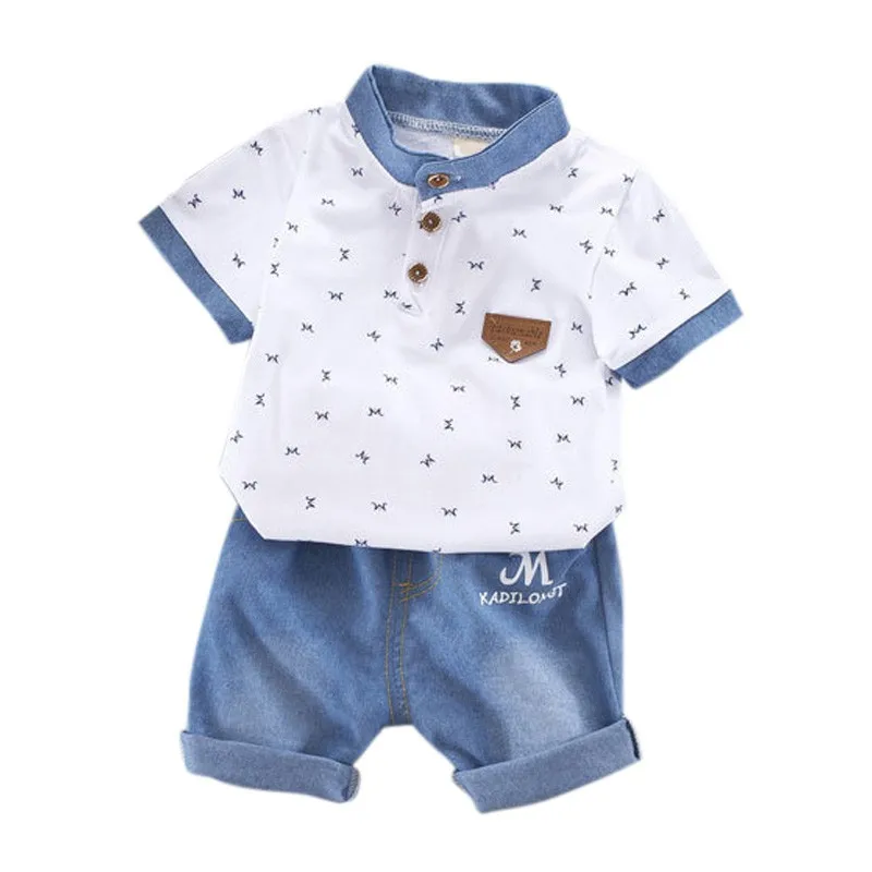 Newborn Boy Clothing Set Gentleman T-Shirt + Blue Jeans Holiday Party Baby Clothes Kids Suits | Детская одежда и обувь