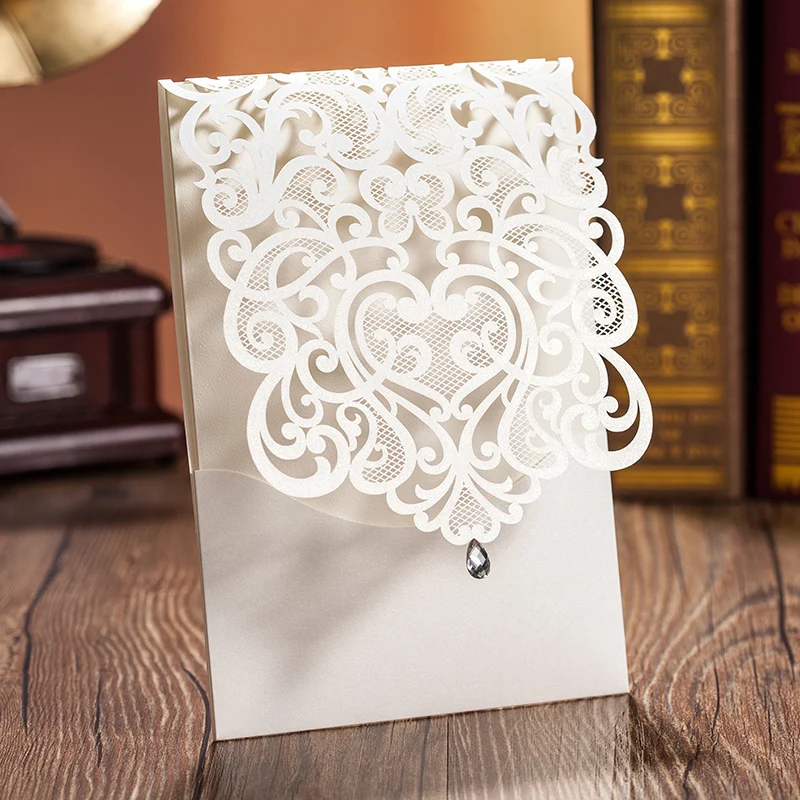 1PCS Sample Card Laser Cut Wedding Invitations with Rhinestone Blank Inner Sheet Birthday Invitation Cards for Party CW5001