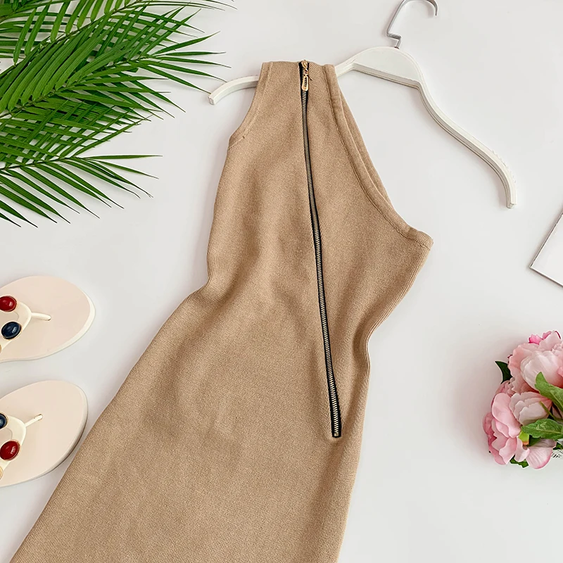 Женское платье на одно плечо ALPHALMODA с косой молнией однотонное трикотажное