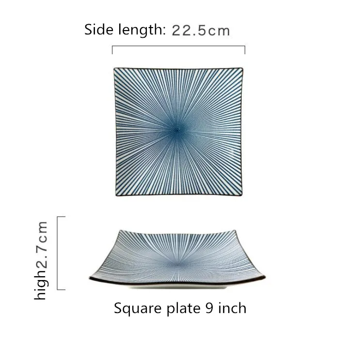 9 inch square plate Голубое годовое кольцо обеденная тарелка керамическая кухонная тарелка посуда набор блюд рисовый салат лапша миска суп кухонный инструмент для приготовления пищи - Цвет: 9 inch square plate