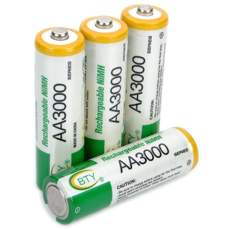 

4 PCS/ lot BTY Rechargeable 1.2V 3000mAh Ni-MH AA Batteries NiMH AA Battery for flashlights, toys and electronic devices