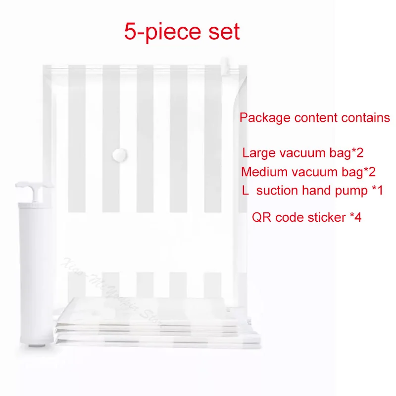 5pcs in Pack 11 шт. Xiaomi Mijia умная вакуумная сумка складная сканирующая сумка для хранения qr-кода герметичная компрессионная сумка-Органайзер с ручным воздушным насосом - Цвет: 5pcs in Pack
