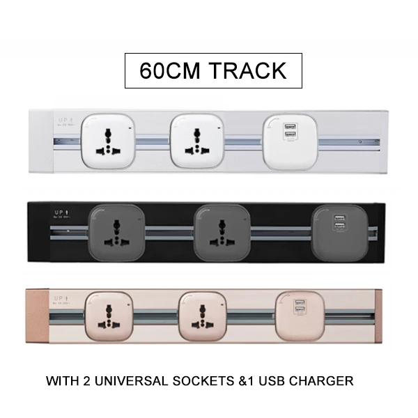 With 2 Socktes 1 USB JOHO 60 см Алюминий сплава трек розетки 3 цвета 8000W ЕС Стандартный электрическая розетка Мощность выход Панель 250V - Тип: With 2 Socktes 1 USB