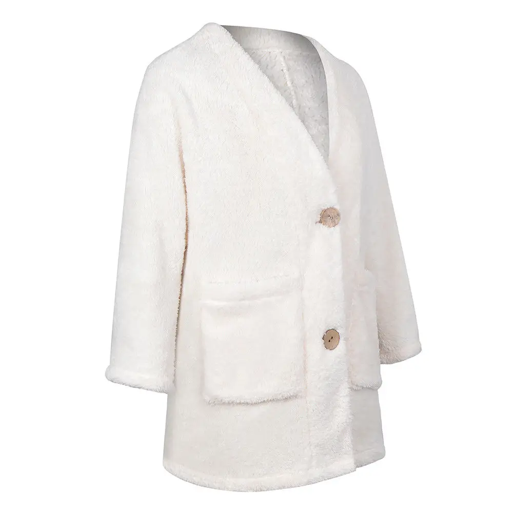 YANDW Women Sweater Coat Winter Autumn Casual Loose Long Sleeve Deep V Neck White Tops Double Pockets Open Stitch Cardigans |