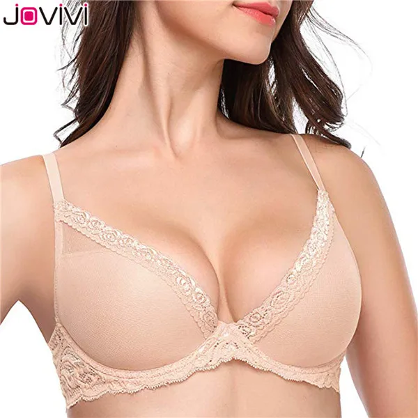 Nude Jovivi, женский бюстгальтер на косточках, кружевной сетчатый бюстгальтер, бюстгальтер с формованными чашками, повседневный красивый женский бюстгальтер, черный/белый/телесный цвет, 1 шт., сексуальный бюстгальтер - Цвет: Nude