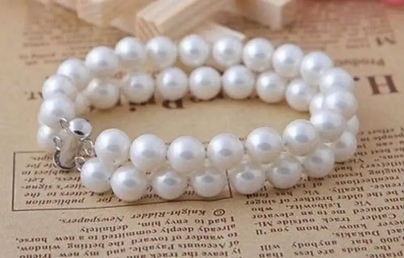 

2 Rows 8mm white South Sea shell Pearl Bracelet 7.5"