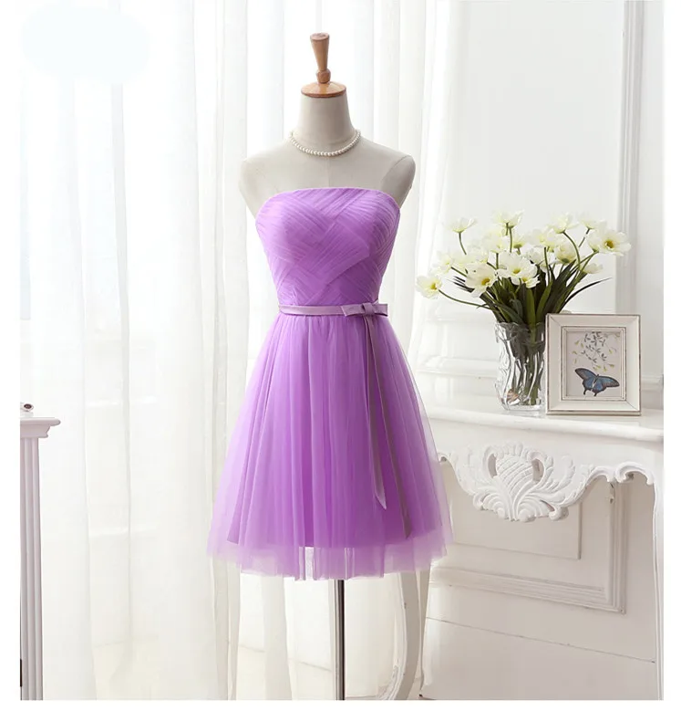 Новое платье подружки невесты Таро фиолетовое короткое без бретелек с открытыми