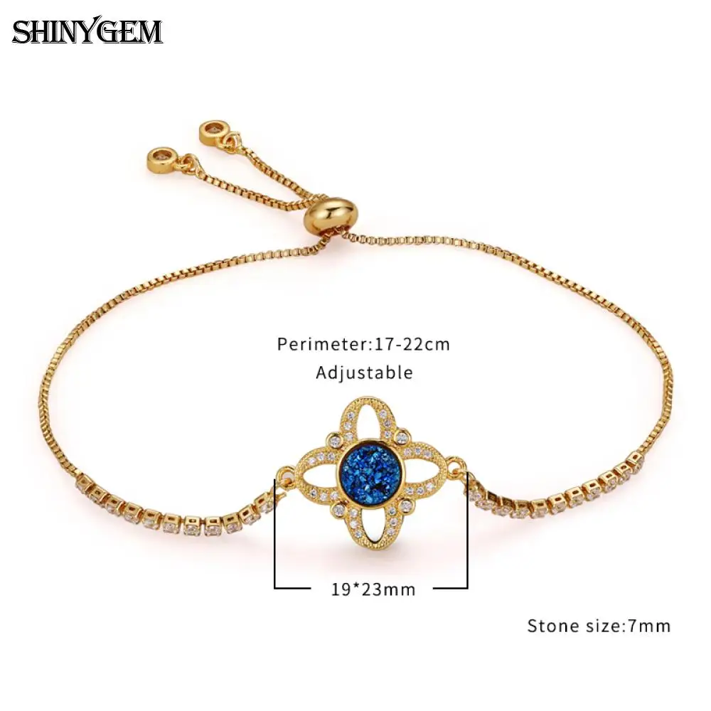 ShinyGem кристалл клевер браслет натуральный круглый Друза камень Регулируемая