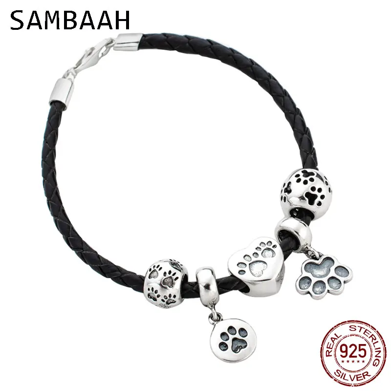 Sambaah 3 мм цепочка итальянский плетеный кожаный браслет с животными из серебра 925