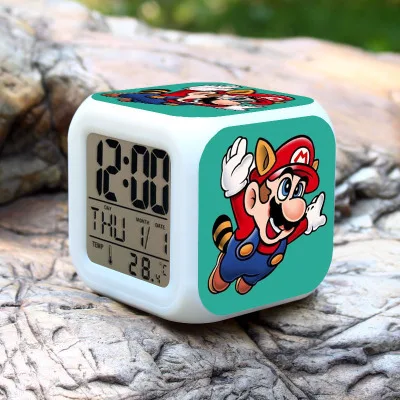 see chart Super mario bros Детский будильник светодиодный часы мультфильм ночник вспышка 7 цветов Изменение цифровые часы электронные настольные часы - Цвет: see chart