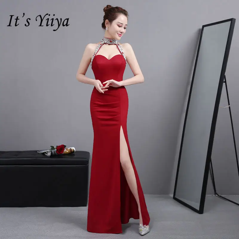 Это YiiYa сексуальный Холтер блестками русалка платья Vestidos очаровательные Сплит Труба вечерние платья H021
