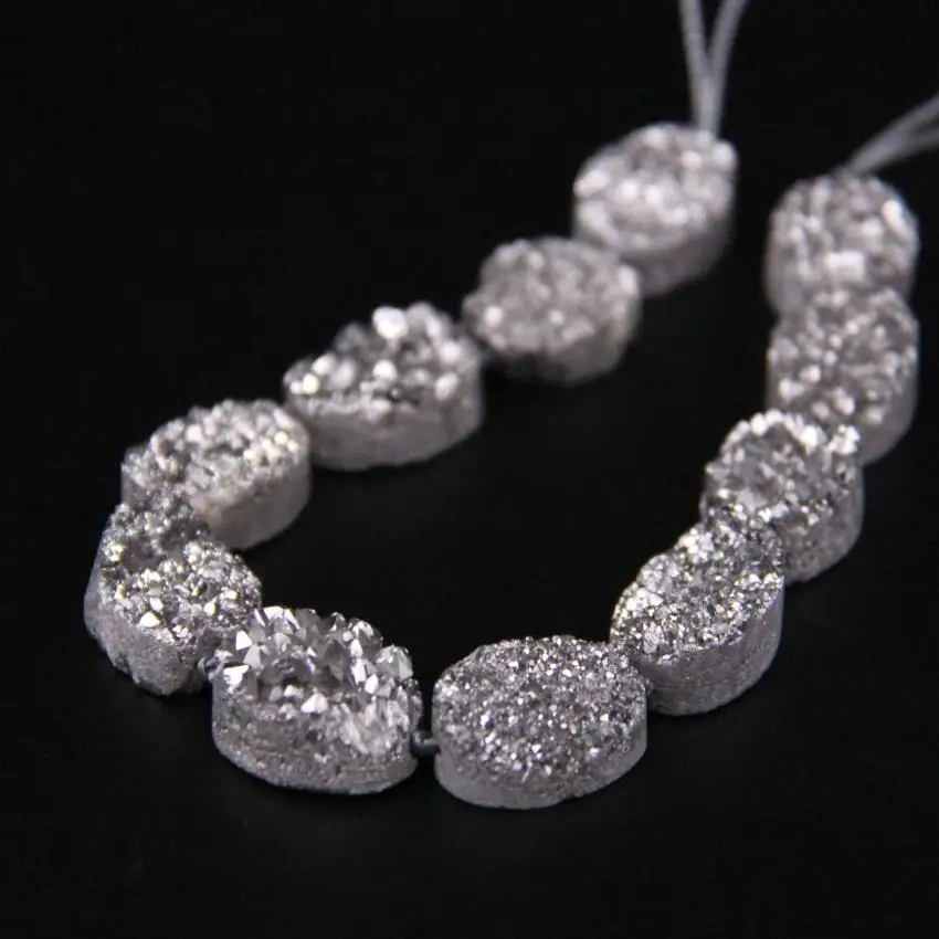 Approx11PCS/strand Silvers Титан натуральный кварц Geode Drusy овальные бусины самородки руг