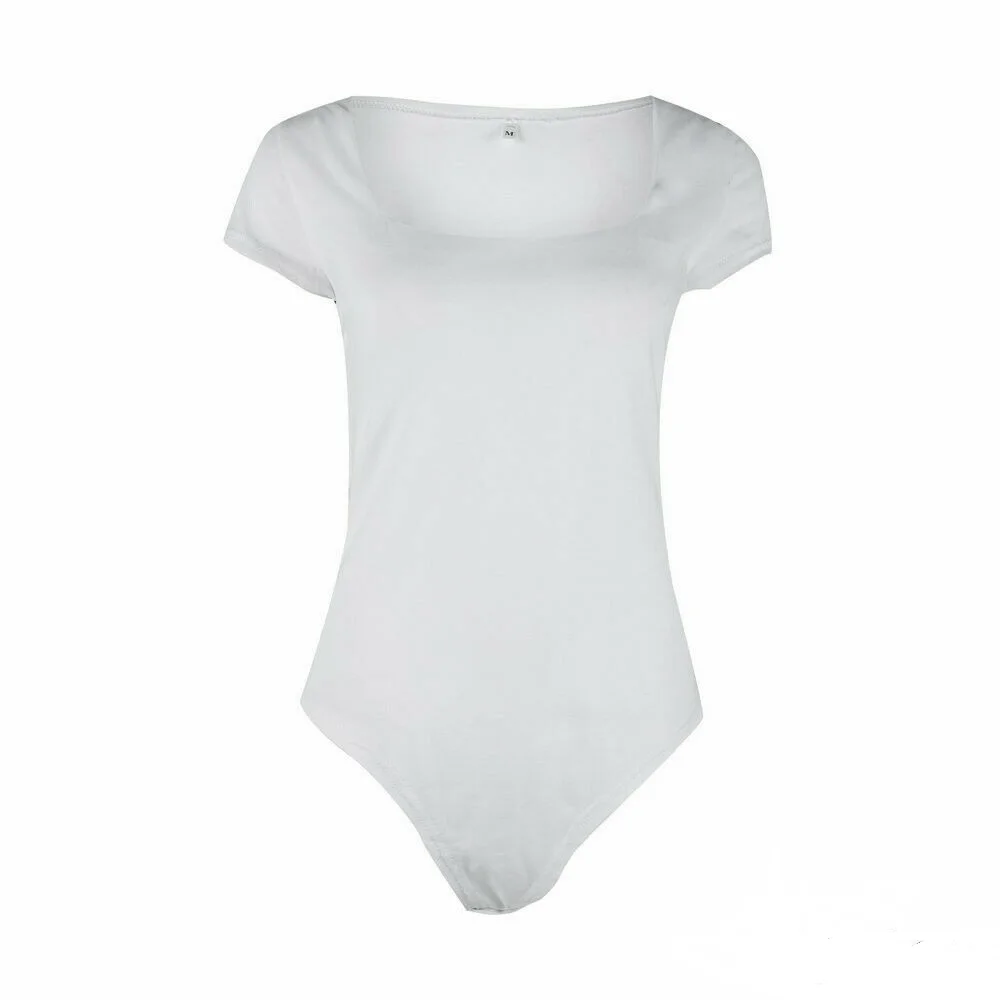 

Summer Sexy Solid Casual Women Bodysuit Bodycon Jumpsuit Romper Leotard Slim White Plain Brief Tops Short Sleeve Playsuit