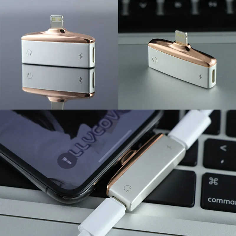 RBAYSALE для iPhone 7 8 X плюс 2 в 1 зарядки аудио конвертер Алюминий адаптер Dual Свет нин