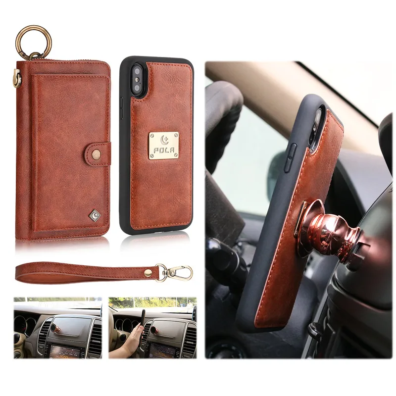 

Retro Leather Case for Iphone X 6 7 8 Plus 8plus Case Cover Multifunction Wallet Cover for Samsung S8 S7 Detachable Zipper Capa