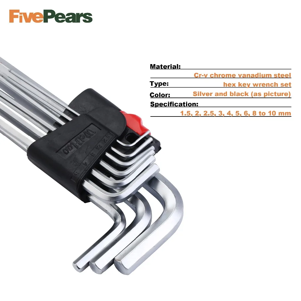 9 шт./компл. Набор шестигранных ключей Прочный хромированный Ванадиевой гаечные