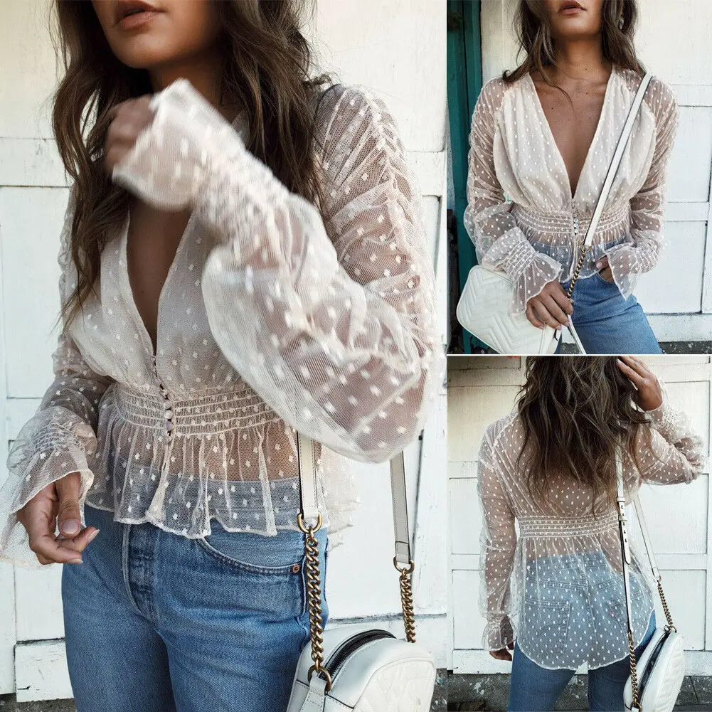 

Пикантные женские сетчатые прозрачные облегающие топы с длинными рукавами в американском стиле; Блузка; Рубашка